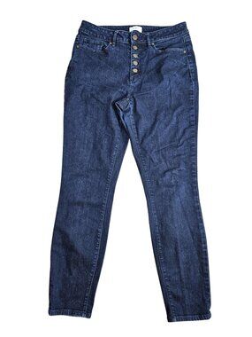 LOFT Curvy Skinny Jeans Womens 8 Blue Dark Wash‎ High Rise Button Fly Stretch